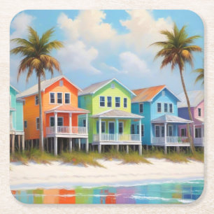 Pretty Beach Houses Paper Coaster