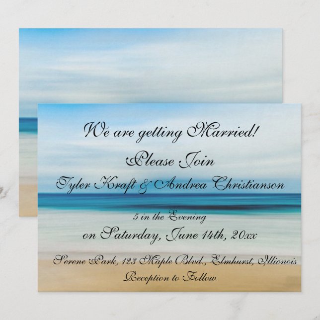 Pretty Beach Ocean Waves Scene Wedding Invitation (Front/Back)