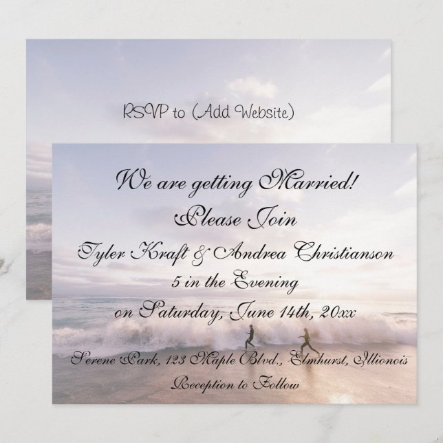 Pretty Beach Ocean Waves Scene Wedding Invitation (Front/Back)
