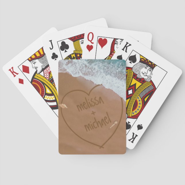 Pretty Beach Sand Writing Couples Playing Cards (Back)