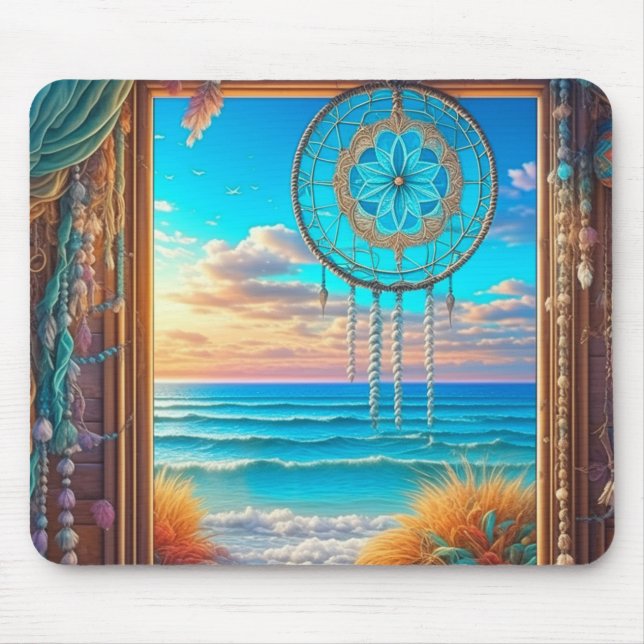 Pretty Beachy Dreamcatcher on Window  Mouse Mat (Front)