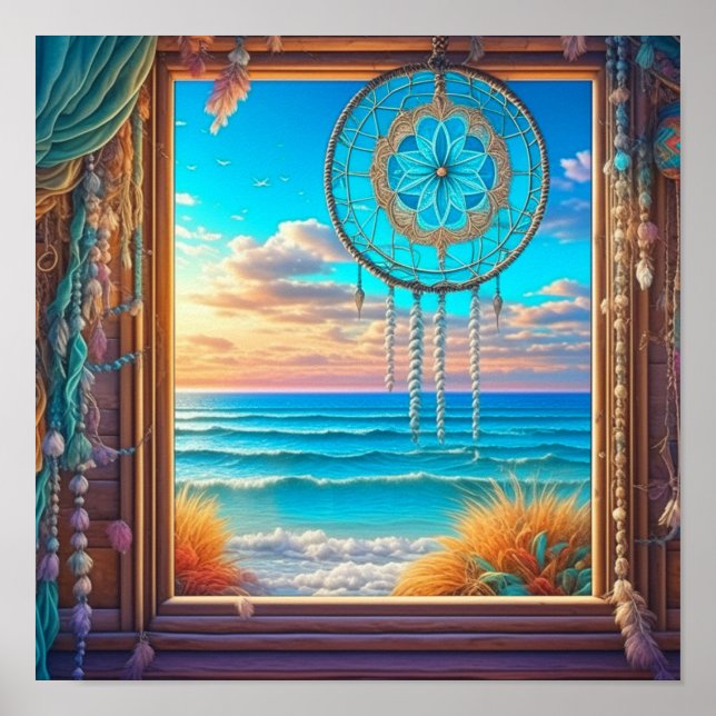 Pretty Beachy Dreamcatcher on Window  Poster (Front)