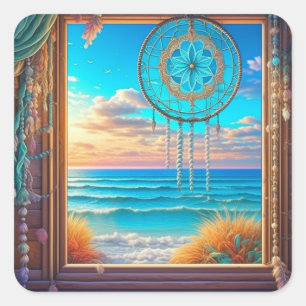 Pretty Beachy Dreamcatcher on Window Square Sticker
