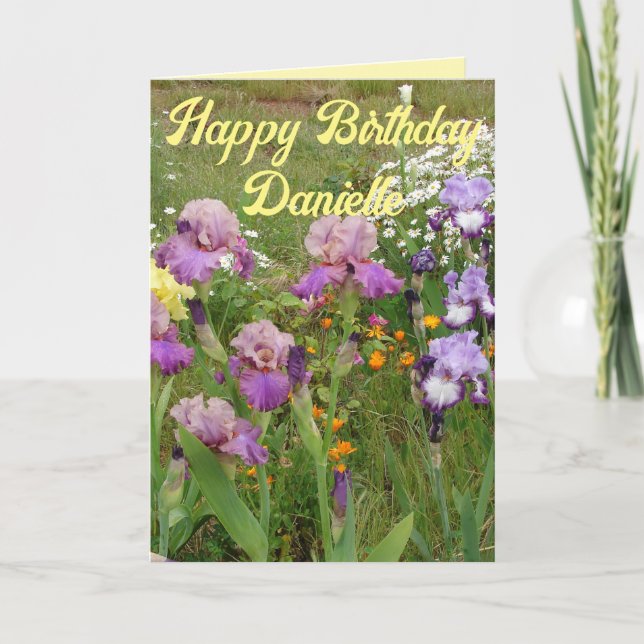 Pretty Beaded Iris Garden Flower Floral Card (Front)
