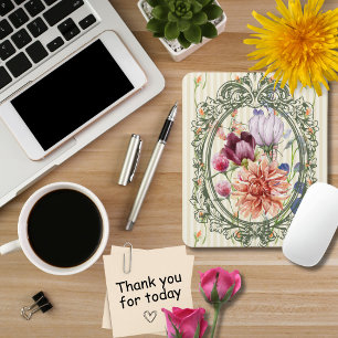 Pretty beautiful antique frame wonderful flowers mouse mat