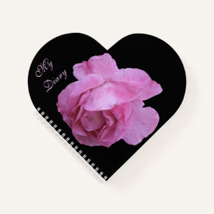 Pretty beautiful pink rose floral black heart fun notebook