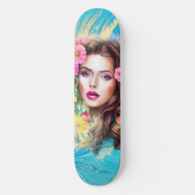 Pretty Beautiful Woman Skin Art on Skateboard (Front)