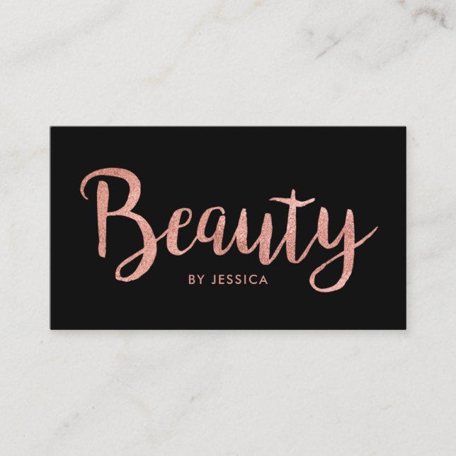 Pretty Beauty Salon Rose Gold Cosmetologist Black Business Card (Front)