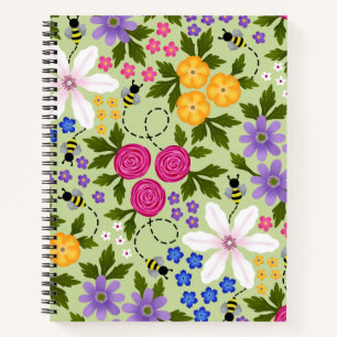 Pretty Bees and Buttercups Floral Spiral Notebook
