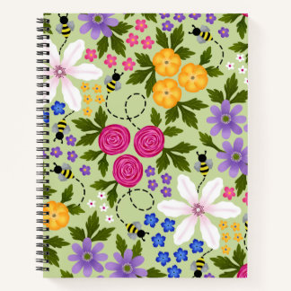 Pretty Bees and Buttercups Floral Spiral Notebook