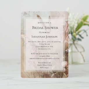 Pretty Beige Blush Boho Floral Bridal Shower Invitation