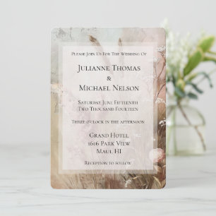 Pretty Beige Blush Boho Floral Wedding Invitation