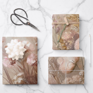Pretty Beige Blush Boho Floral  Wrapping Paper Sheet