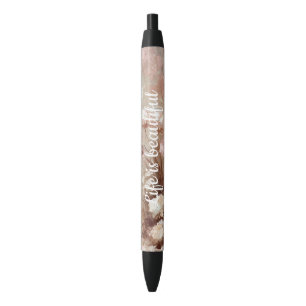 Pretty Beige Blush Pink Boho Floral Black Ink Pen
