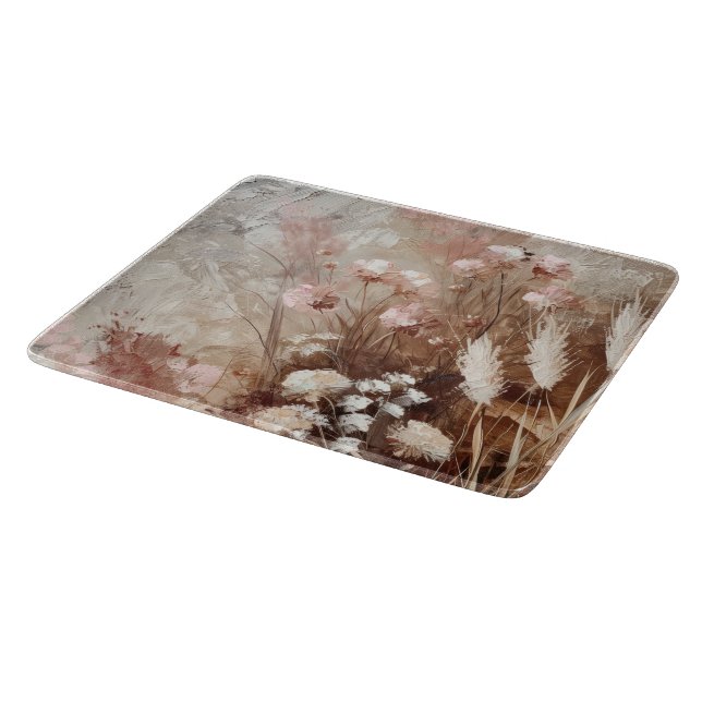 Pretty Beige Blush Pink Boho Floral  Cutting Board (Corner)