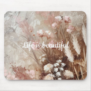 Pretty Beige Blush Pink Boho Floral Mouse Mat
