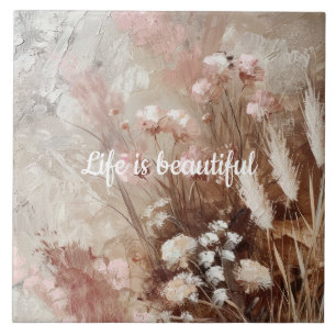 Pretty Beige Blush Pink Boho Floral Tile