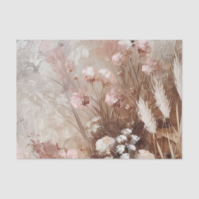 Pretty Beige Blush Pink Boho Floral  Tissue Paper (Front)