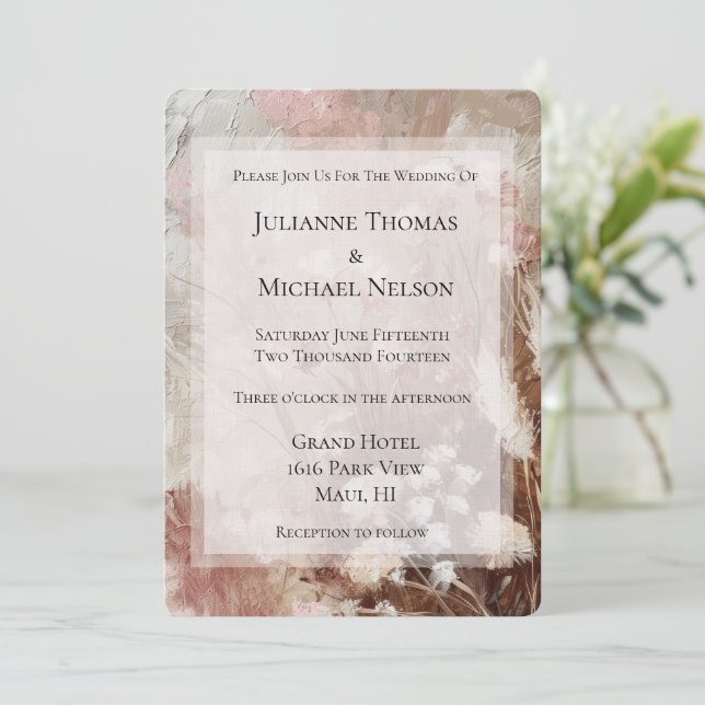Pretty Beige Blush Pink Boho Floral Wedding Invitation (Standing Front)
