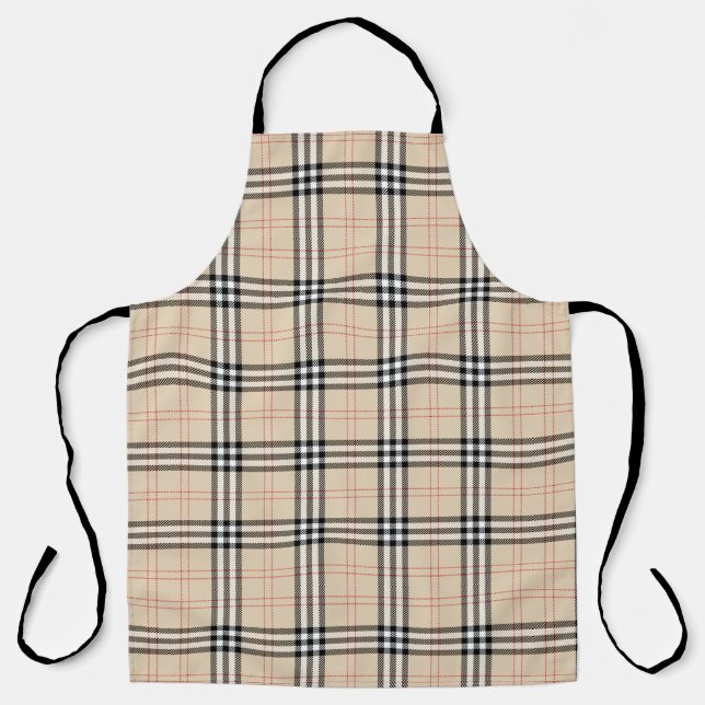 Pretty Beige Plaid Tartan Apron (Front)