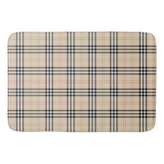Pretty Beige Plaid Tartan Bath Mat
