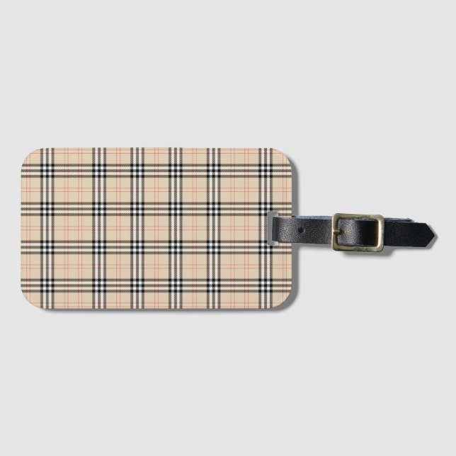Pretty Beige Plaid Tartan Luggage Tag (Front Horizontal)