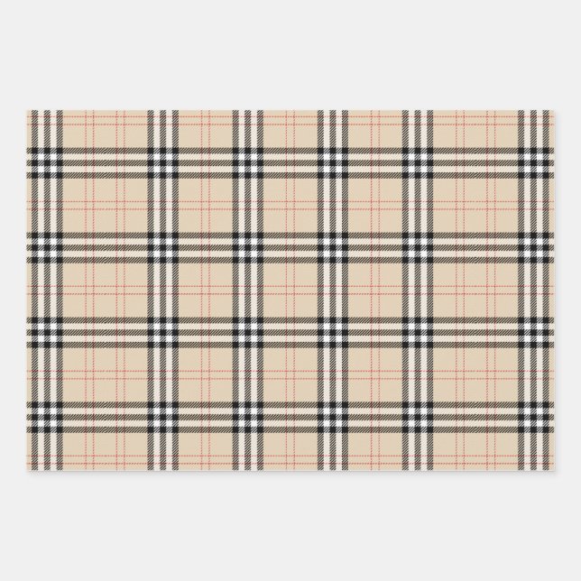 Pretty Beige Plaid Tartan Wrapping Paper Sheet (Front 3)