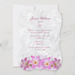 Pretty Belladonna Lilies & Damask Birthday Party Invitation