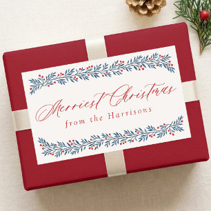 Pretty Berry Garland Christmas Personalised Rectangular Sticker