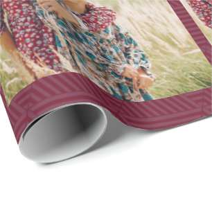 Pretty Berry Red Geometric Print Photo Christmas Wrapping Paper