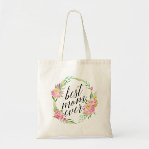 Pretty Best Mum Ever Floral Wreath Tote Bag