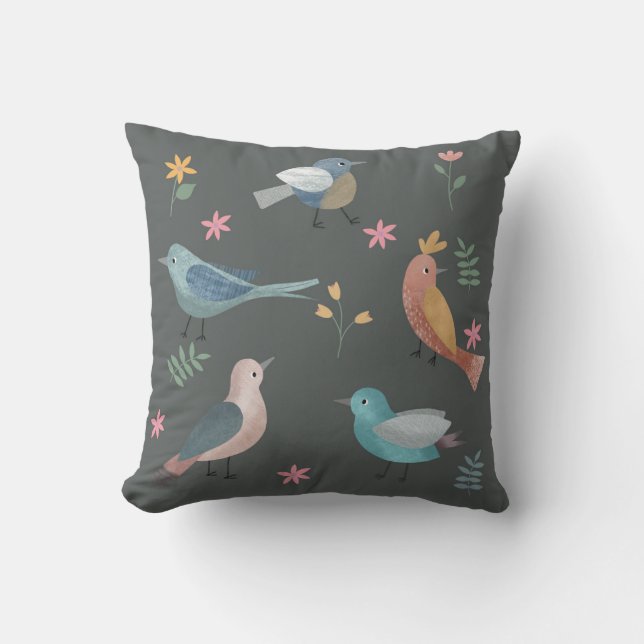 Pretty bird and flowers design cushion (Front)