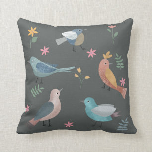 Pretty bird and flowers design cushion