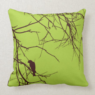 Pretty bird green brown throw pillow