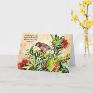 Pretty Bird on Berry Bush Bible Verse Art Note Card