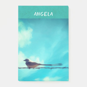 pretty bird on turquoise blue sky personalised post-it notes