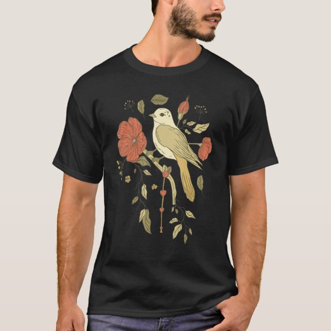 Pretty Bird with Flowers T-Shirt (Front)