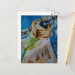 Pretty Bird with Jewellery and Architecture surrea Postcard