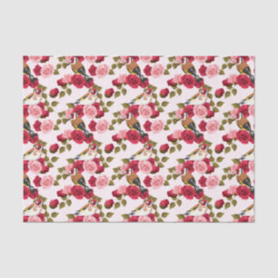 Pretty Birds Perched on Pink & Red Roses Tissue Paper