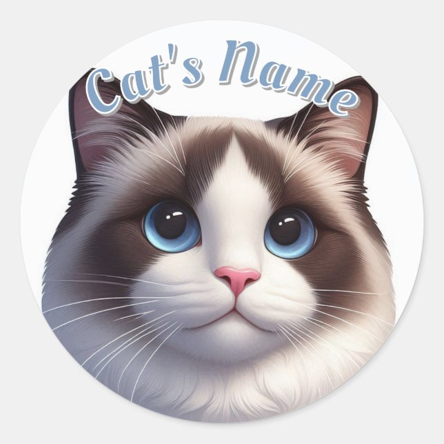 Pretty Birman or Ragdoll Cat • Personalised Classic Round Sticker (Front)