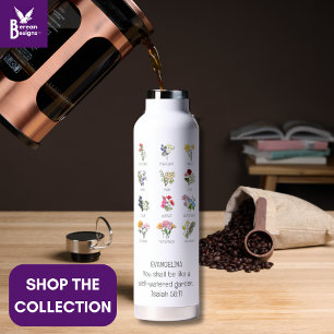 Pretty BIRTH MONTH FLOWER Christian Bible Verse Water Bottle