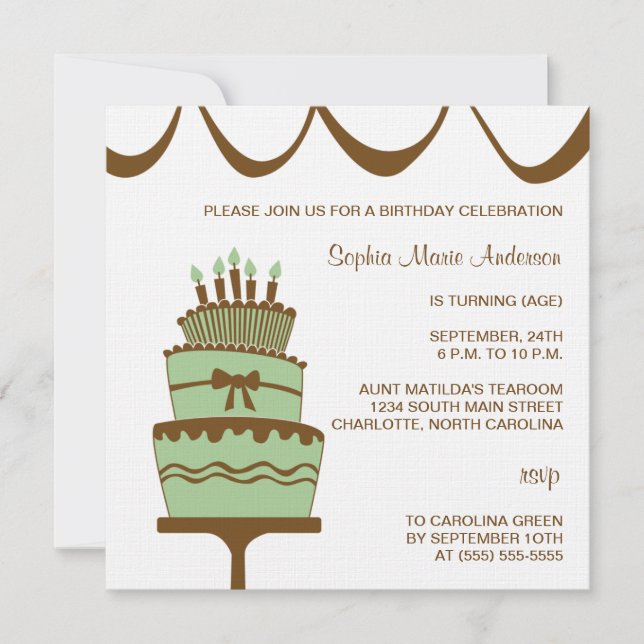 Pretty Birthday Cake Party Invitations (Front)