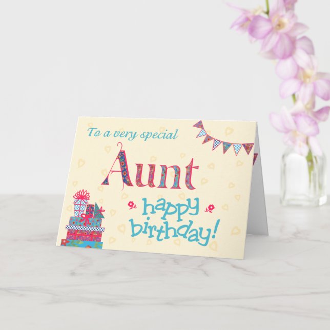 Pretty Birthday Card for Aunt, Bunting, Gifts (Orchid)