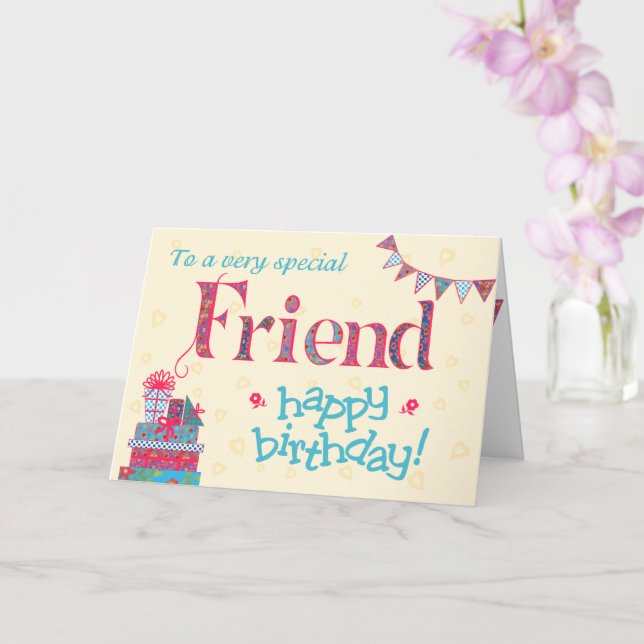 Pretty Birthday Card for Friend, Bunting, Gifts (Orchid)