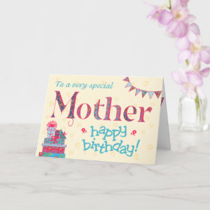 Pretty Birthday Card for Mother, Bunting, Gifts