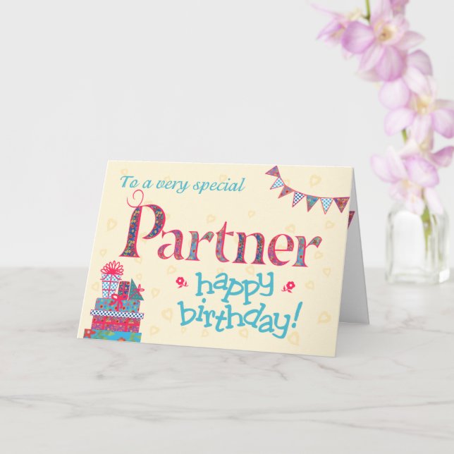 Pretty Birthday Card for Partner, Bunting, Gifts (Orchid)