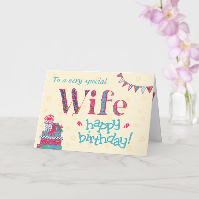 Pretty Birthday Card for Wife, Bunting, Gifts (Orchid)