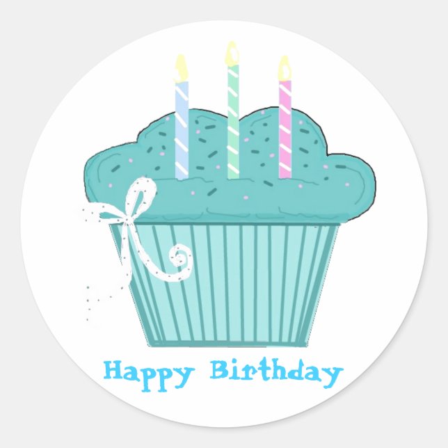 Pretty Birthday Cupcake Classic Round Sticker (Front)