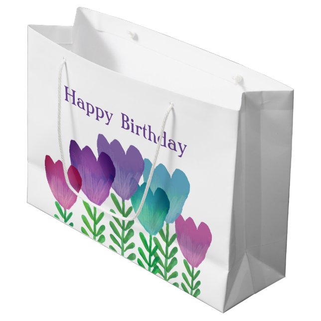 Pretty Birthday Floral Watercolor Large Gift Bag (Front Angled)