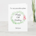 Pretty Birthday Granddaughter Card<br><div class="desc">A pretty,  personalised granddaughter birthday card,  which you can essily personalise with her age and name. The inside birthday message can also be personalised. The back also features the same pretty green leaves laurel on front with pink flowers. You'll be able to personalise with the year.</div>